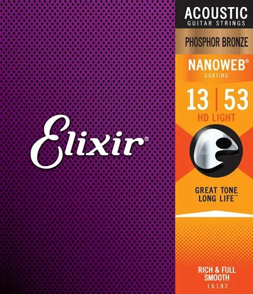 Empire Guitars Elixir 16182 Nanoweb Phosphor Bronze Acoustic Guitar Strings - HD Light (13-53) Accessories 2 Empire Guitars Elixir 16182 Nanoweb Phosphor Bronze Acoustic Guitar Strings - HD Light (13-53) Accessories