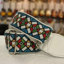 Empire Guitars Souldier Guitar Strap Stained Glass Blue W/ White Leather Ends *Free Shipping In The USA* Accessories