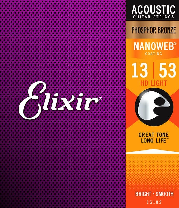 Empire Guitars Elixir 16182 Nanoweb Phosphor Bronze Acoustic Guitar Strings - HD Light (13-53) Accessories 1 Empire Guitars Elixir 16182 Nanoweb Phosphor Bronze Acoustic Guitar Strings - HD Light (13-53) Accessories