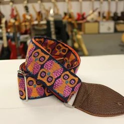 Empire Guitars Souldier Guitar Strap Owls Orange With Brown Leather Ends *Free Shipping In The USA* Accessories
