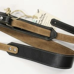 Awlgoods Handcrafted Leather Guitar Strap Black/Tan With Off-White Stitching Accessories