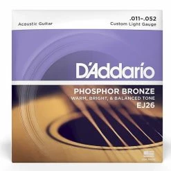Empire Guitars D'Addario EJ26 Phosphor Bronze Acoustic Guitar Strings, Custom Light Gauge (11-52)