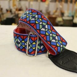 Empire Guitars Souldier Guitar Strap Stained Glass Royal Red/Blue W/ Black Leather Ends *Free Shipping In The USA*