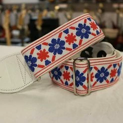 Empire Guitars Accessories Souldier Guitar Strap Tulip Cream Clapton Blue/Red W/ White Leather Ends *Free Shipping In The USA*