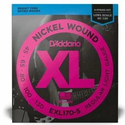 Empire Guitars D'Addario EXL170-5 Nickel Wound Long Scale Bass Guitar Strings, Light Gauge